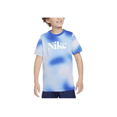 Sportswear Culture Of Basketball Letter Print Gradient Crew Neck Short Sleeve Kids Tops Light-Blue FD3932-480