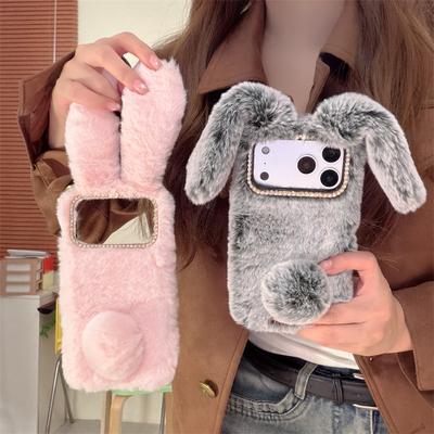 3D Urocze Uszy Królika Ciepłe Futrzaste Pluszowe Etui Króliczek Na Telefon Dla iPhone 17 Air 16 15 14 13 12 11 Pro Max XS XR X Plus Odporne Na Wstrząsy Pokrowiec