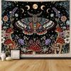 Hippie Witchy Moth Tapestry, Moon Mushroom Aesthetic Floral Wall Art, Mystic Moon Phase Decor For Living Room Bedroom Home
