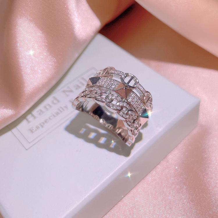 Комбинированный Узор Изысканное Геометрическое Кольцо-Цепочка Трехслойное Микро-Инкрустация Цирконами Модное Крутое Женское Кольцо Изысканное Украшение no. 6