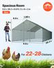 Metal Chicken Coop, 9.8x26.2x6.5 Ft Large Walk-in Chicken Runs with Cover, Spire Roof Hen House Enclosure with Security Lock, Outdoor Duck Rabbit Cage