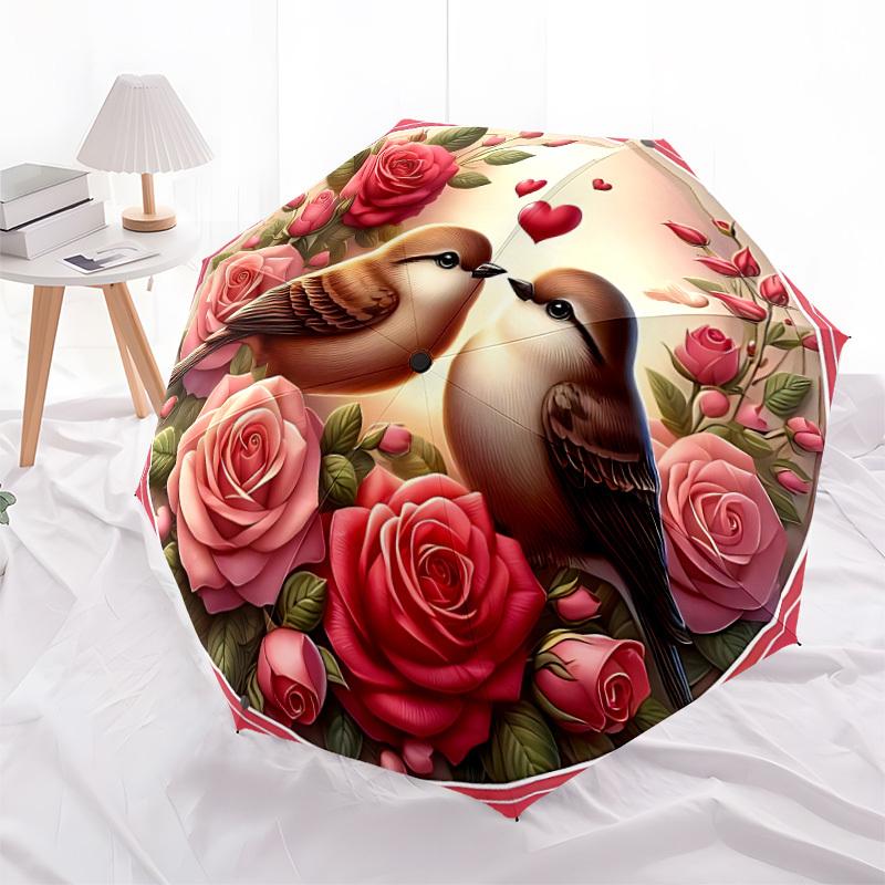 1pc Love Birds Decor Folding Umbrella, Durable, Suitable for Outdoor Activities or Rain, Suitable for Commuting yy251027120