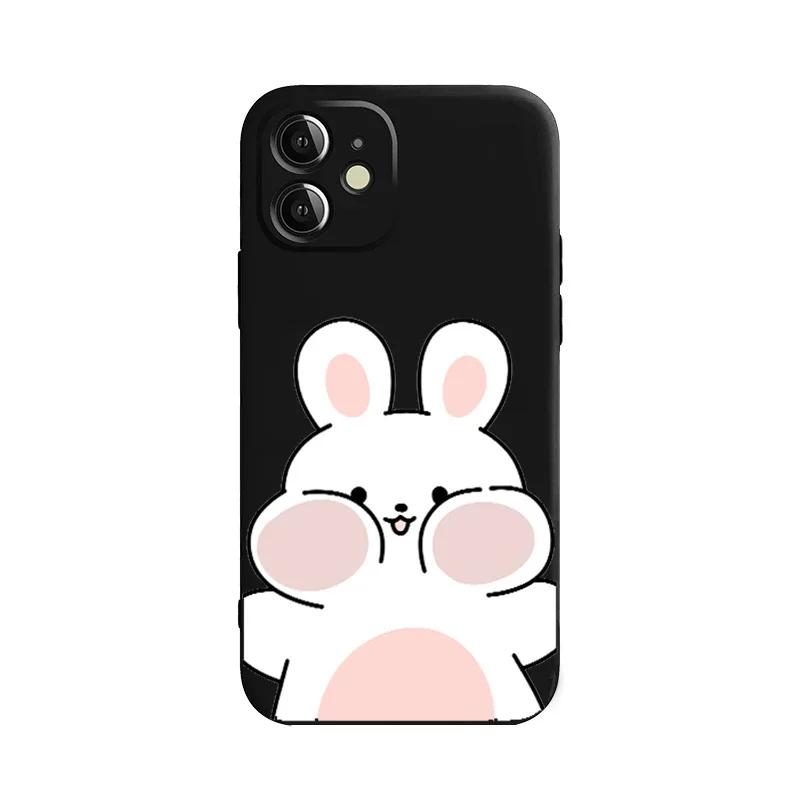 Cute Rabbit Bear Couple Paired Phone Case For iPhone 16 14 13 12 11 15 Pro Max Plus Mini SE3 XR Soft Lovers Cover Fundas Coques