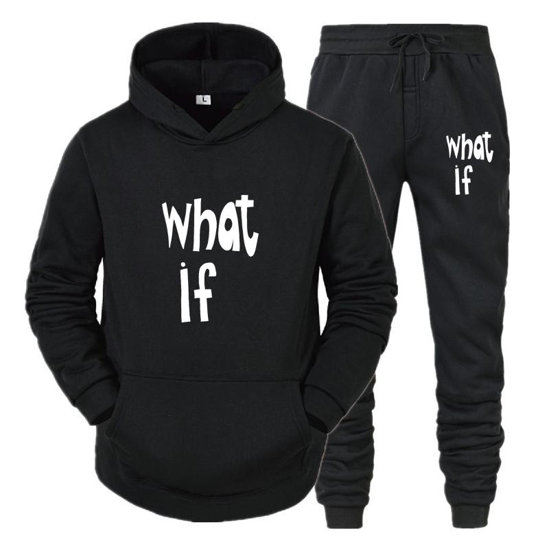 What If Printed Jogging Tracksuit Man Outdoor Hooded Two Piece Sets Casual Sport Long Sleeve Pullover Drawstring Pants Suit
