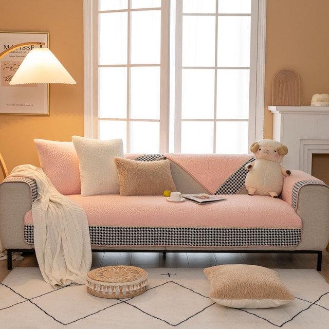 Современный клетчатый плюшевый чехол для дивана — фото 8