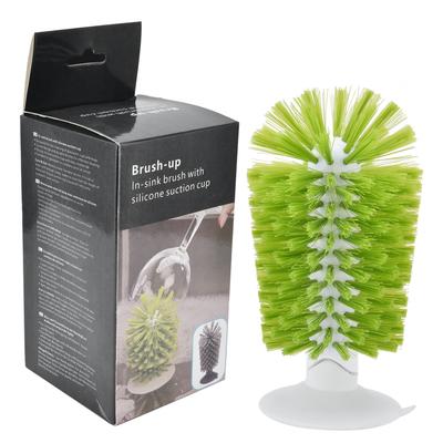 Glass Brush ABS Nylon Vertical Design Nontoxic Suction Cup Cleaning Brush for Glass Goblet Water