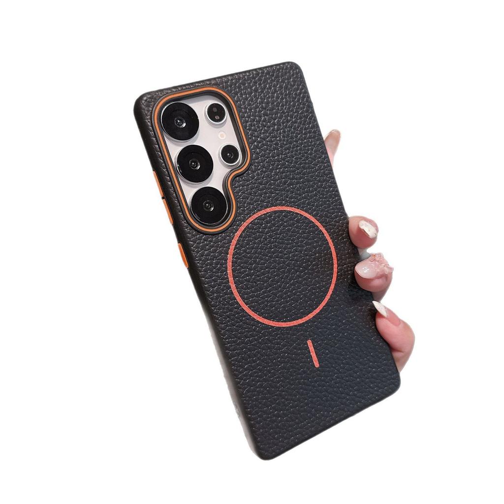 Lychee Pattern Suitable for Samsung S25 Ultra Simple Soft Shell Magnetic Suction Phone Case Samsung S25 Skin Sensing S24 Anti Slip Shell