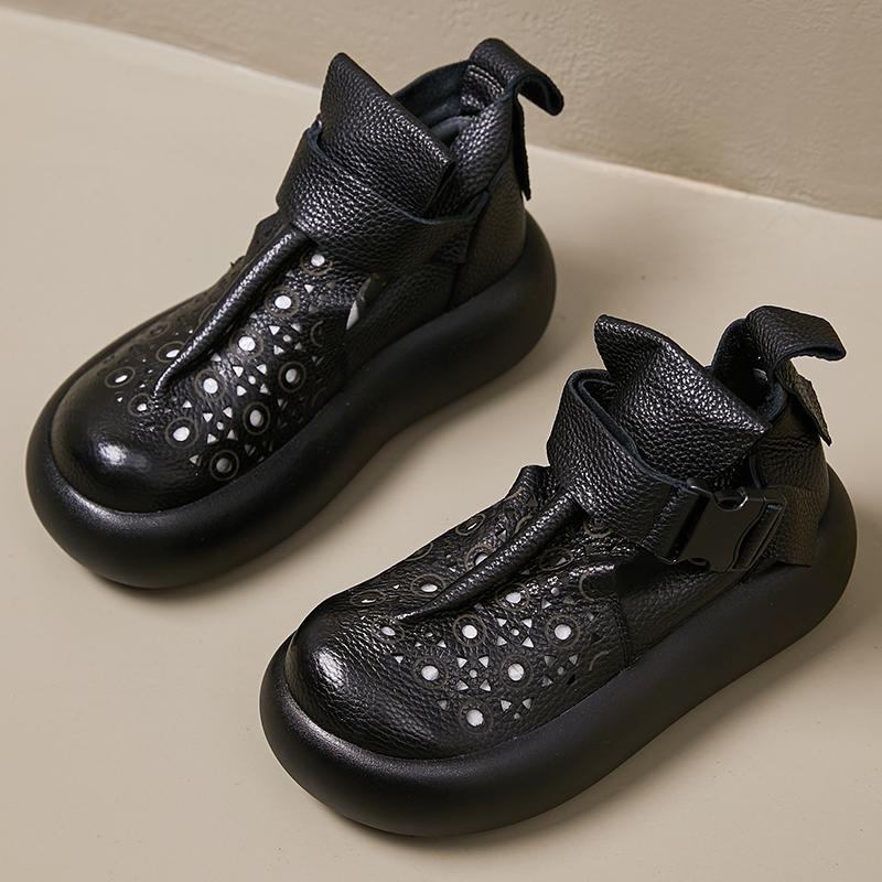 Fashion GKTINOO Retro Sandals 2025 Summer New Round Toe Genuine Leather Comfortable Thick Bottom 6cm Women's Platform Shoes
