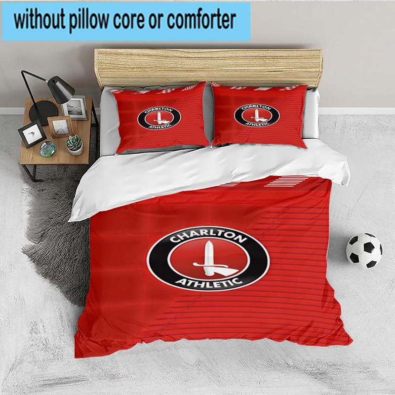 3PCS Football Charlton-Athletic Crest Bedding set,Ideal For1pc Duvet Cover And 2pcs Pillowcases Perfect for Christmas,Ideal for Bedroom, Dormitory