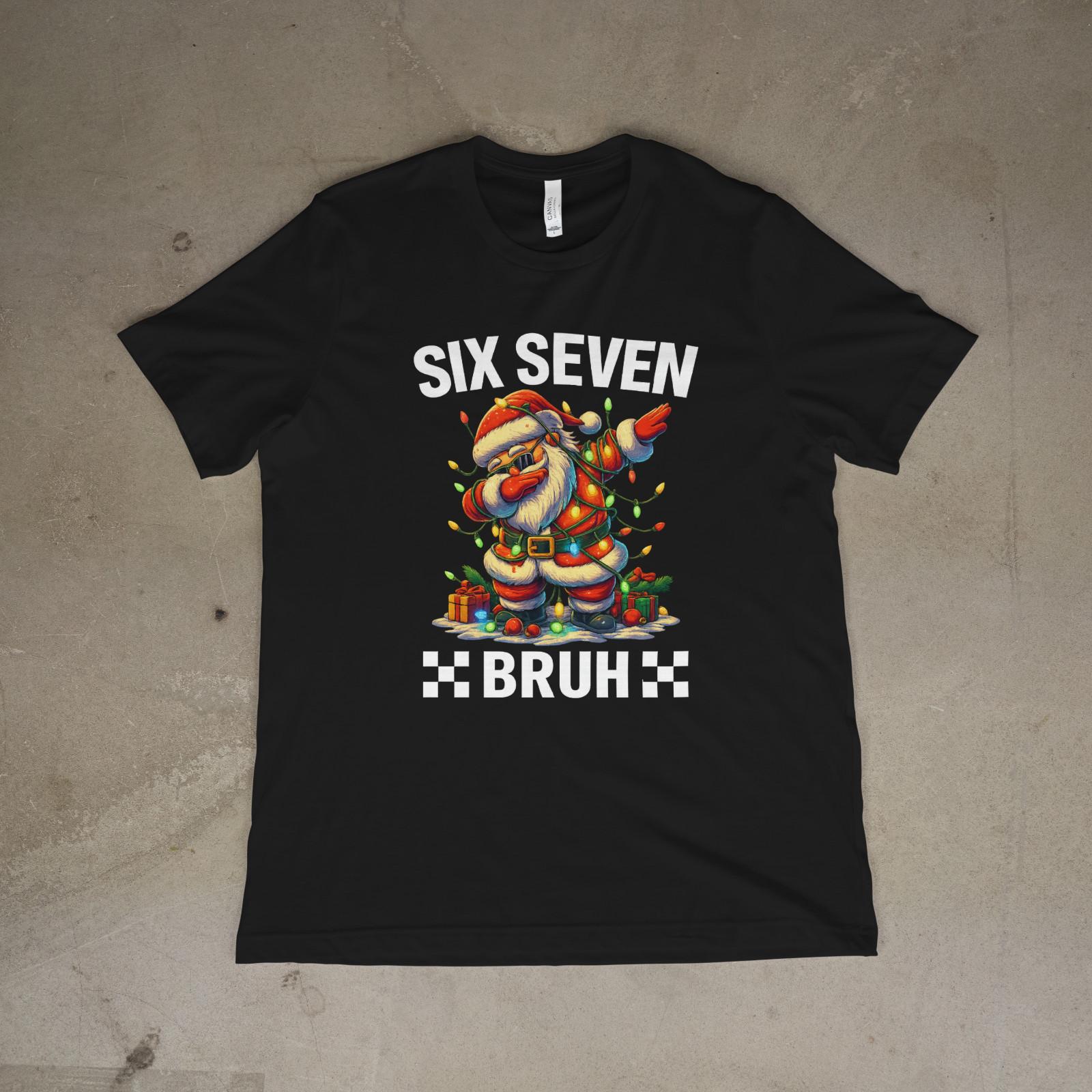 Six Seven Bruh Santa Dab Christmas Shirt Funny Xmas Lights Holiday Graphic Tee 3XL