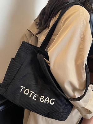 Damen Bestickte Cord Canvas Tragetasche - Vielseitig, Großes Fassungsvermögen für Herbst/Winter