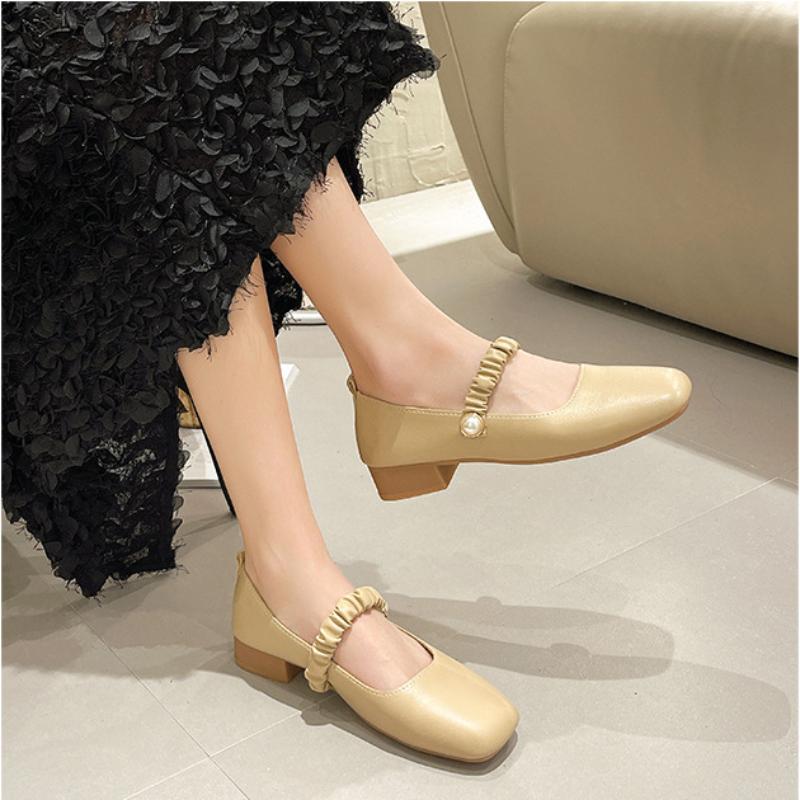Mary Jane Thick Heel Round Toe Single Shoes 2024 New Casual Simple All-match Flat Bottom Comfortable Women Shoes Autumntime