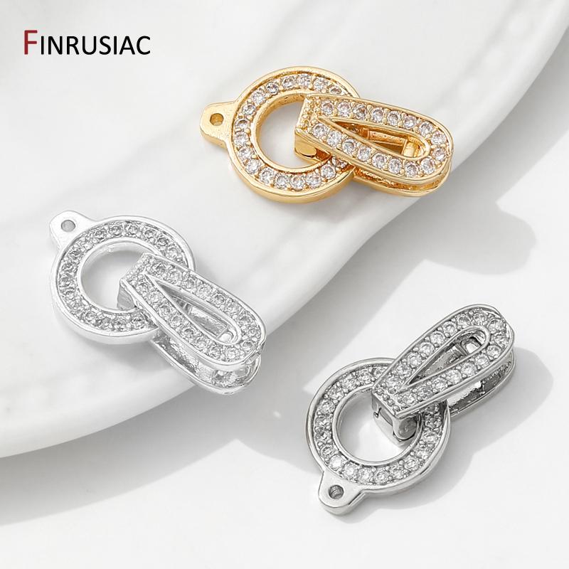 14K Gold Plated Brass Pearl End Clasps,Fastener Connector Clasps,Inlaid Zircon Lock For DIY Bracelet Necklace Making Supplies