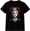 Gothic Sugar Skull Girl T Shirt Rose Crown Day of Dead Graphic Tee Top