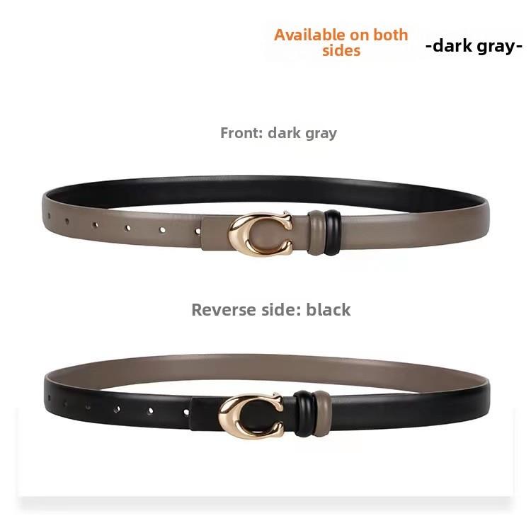 Durable Leather Genuine Belt For Women With Smooth Buckle And Elements Letter