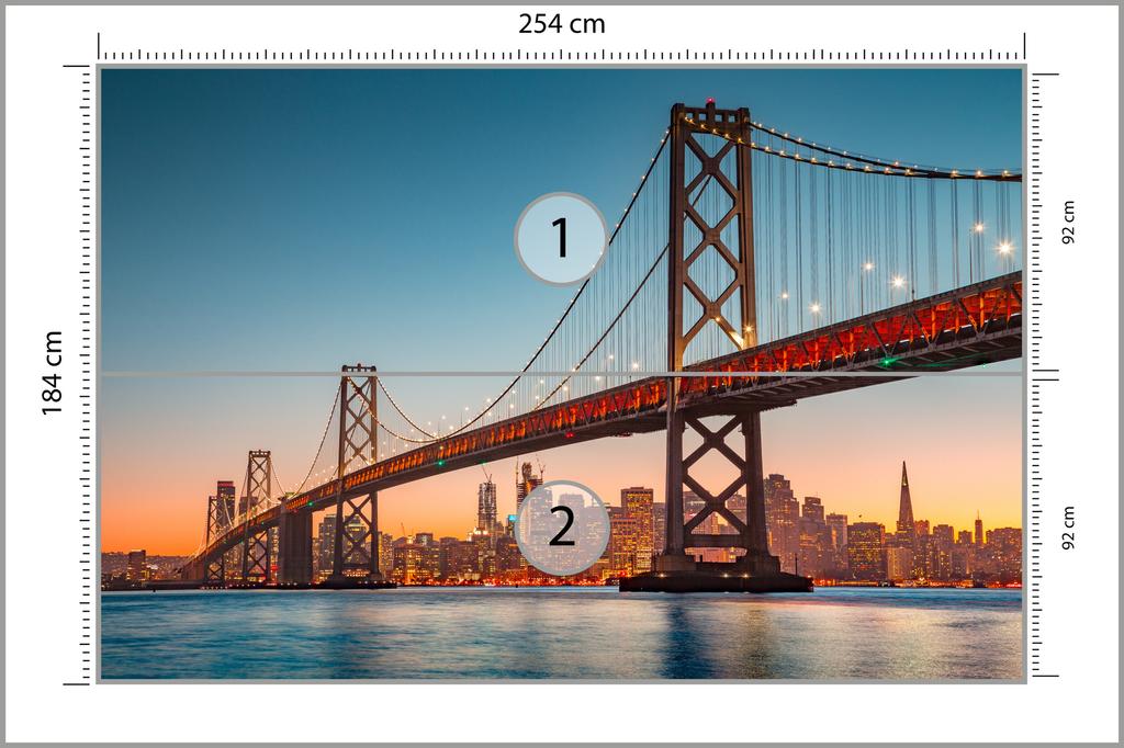 Photomural San Francisco Skyline With Oakland Bay Bridge At Sunset, California, Usa Structural Vinyl 254x184