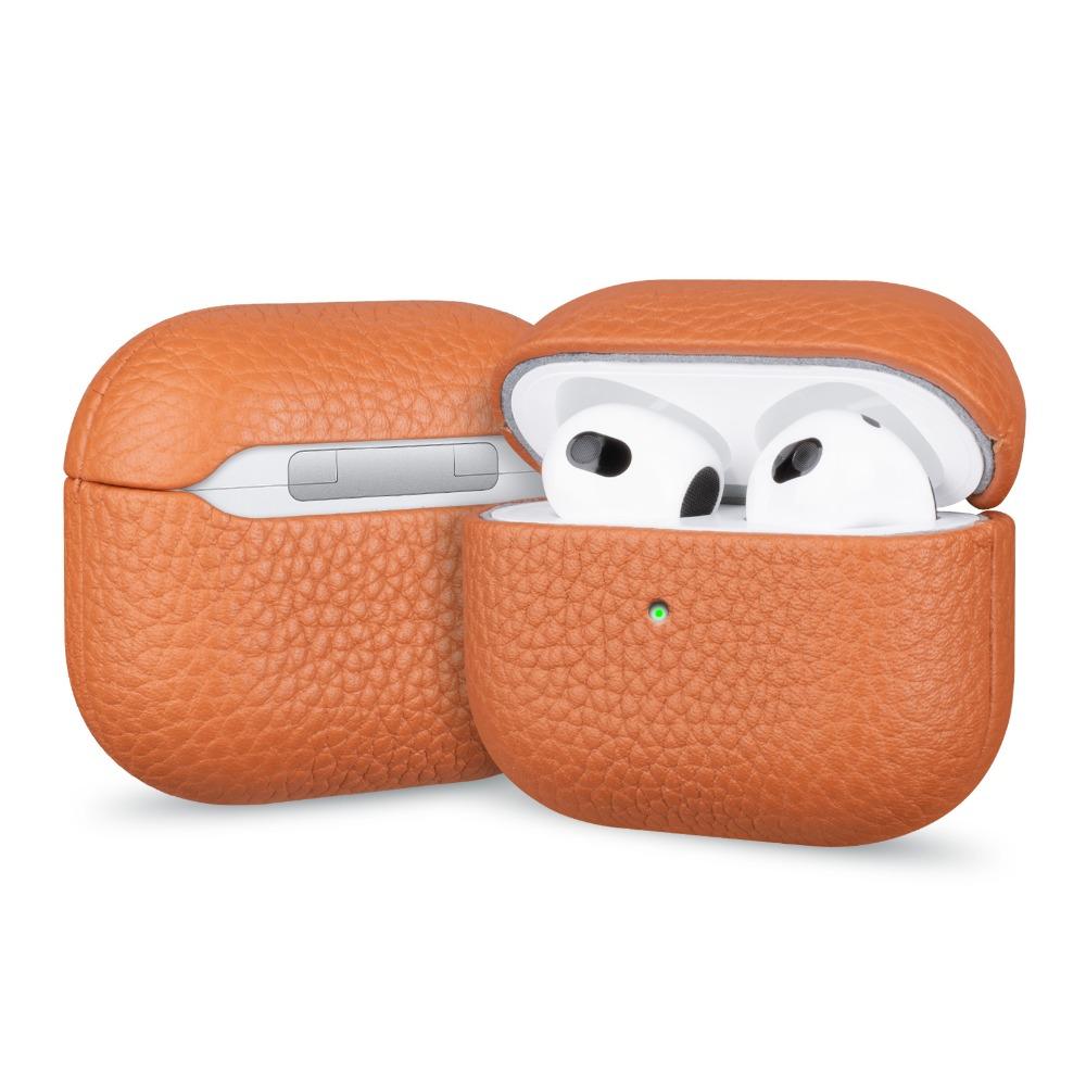 High Quality Lychee Pattern Genuine Leather Earphone Case For Apple AirPods Pro 3 2 AirPods 4 Business Bluetooth Headphone Cover