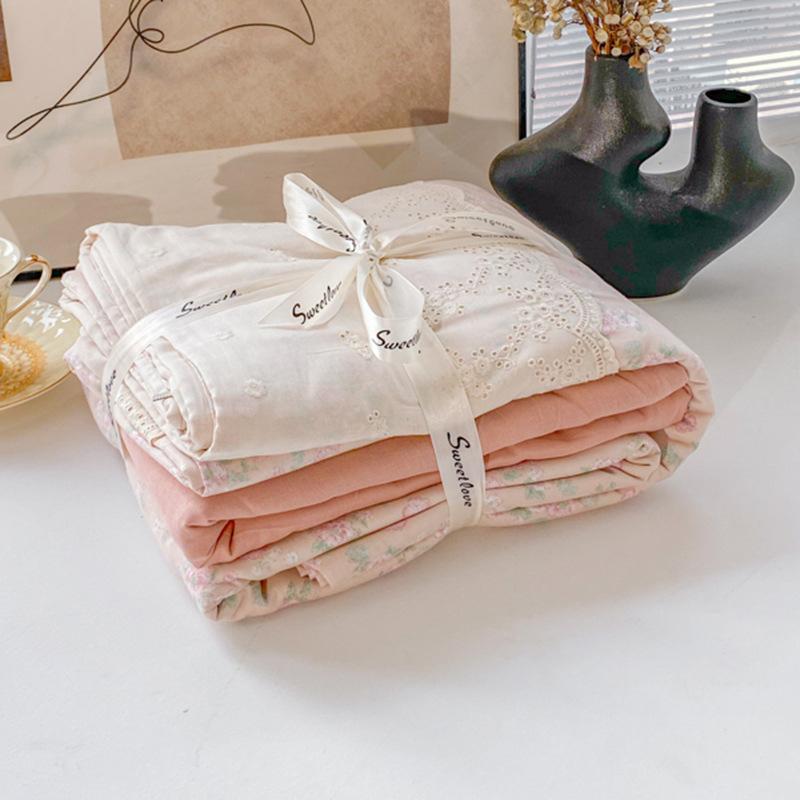 Class A Cotton Maternal And Infant Grade Lace Double-Layer Yarn, Small Style, Fresh, Soft And Comfortable Bed Sheet, Bed Hat Four-Piece