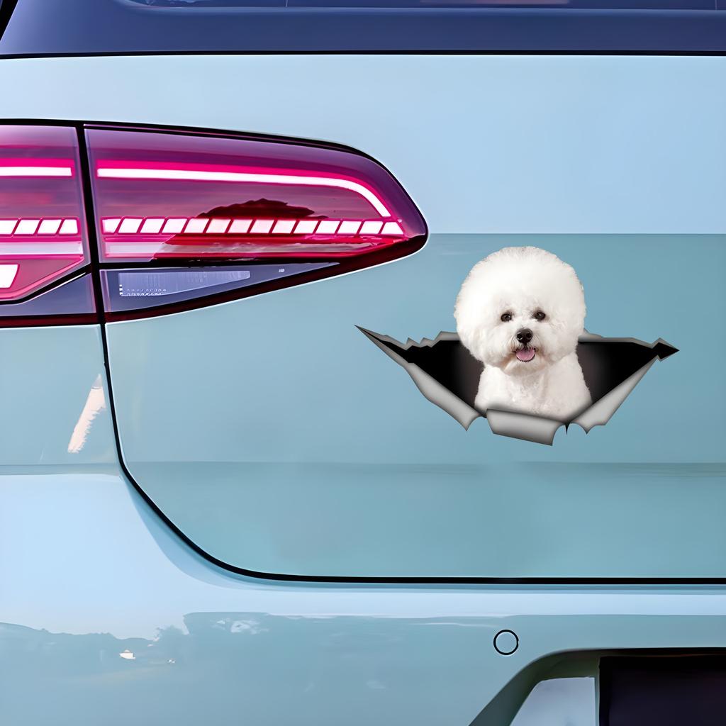 1pc Bichon Frise  Funny Car Sticker, Cute Dog In the Hole Creative Design Sticker, Suitable for Cars, Trucks, Motorcycles, Walls
