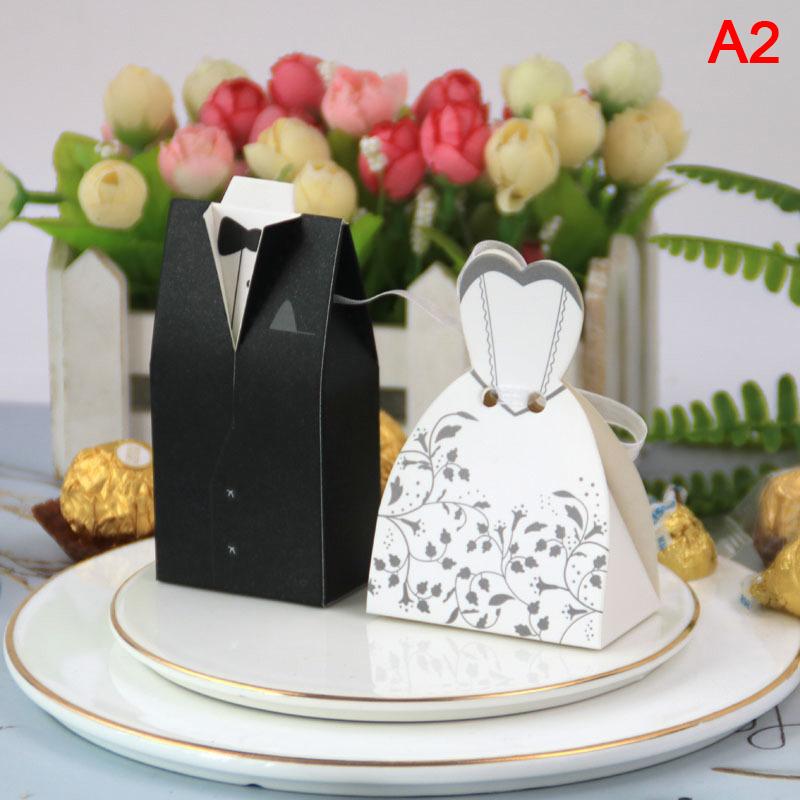 20 Adet/Lot Gelin ve Damat Elbiseleri Düğün Şeker Kutusu Hediye Çantaları Kendin Yap Düğün Dekoru