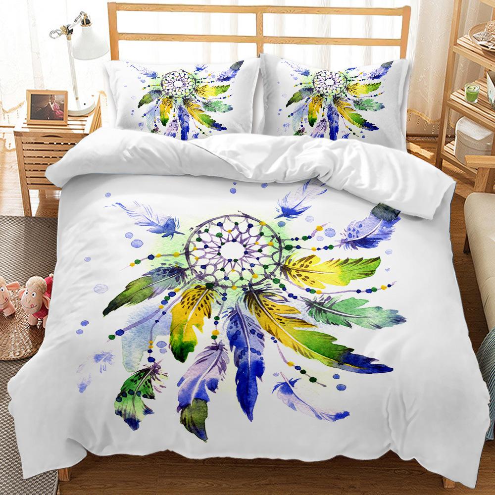 3D White Bedding Set with White Background, Colorful Dream Catcher Net Quilt Cover and Pillow Case 2 or 3 Full Size Home Decoration