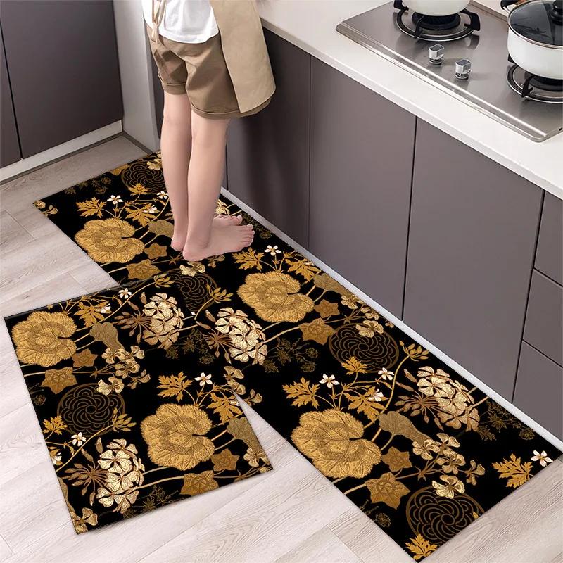 Simple Flower Kitchen Mat Bedroom Bedside Mat Entrance Door Mats Kitchen Mats for Floor Absorbant Waterproof Bathroom Carpet