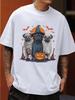 Men's Pug Halloween Costume T-Shirt Jack-O'-Lanterns & Bats Casual Short Sleeve Round Neck Tee