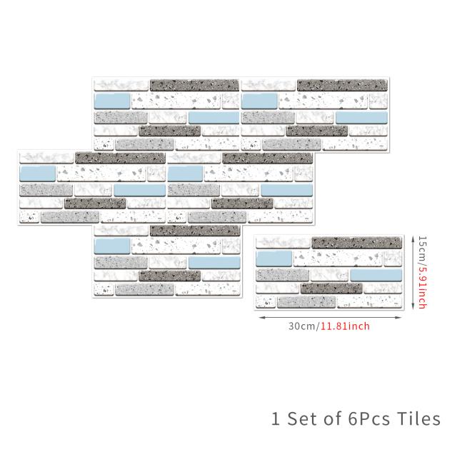 6Pcs 15X30cm DIY 3D Marble Mosaic Wall Stickers Imitation Brick Bedroom Decoration Waterproof Self Adhesive Tile Wallpaper Kitchen Cupboard Decor