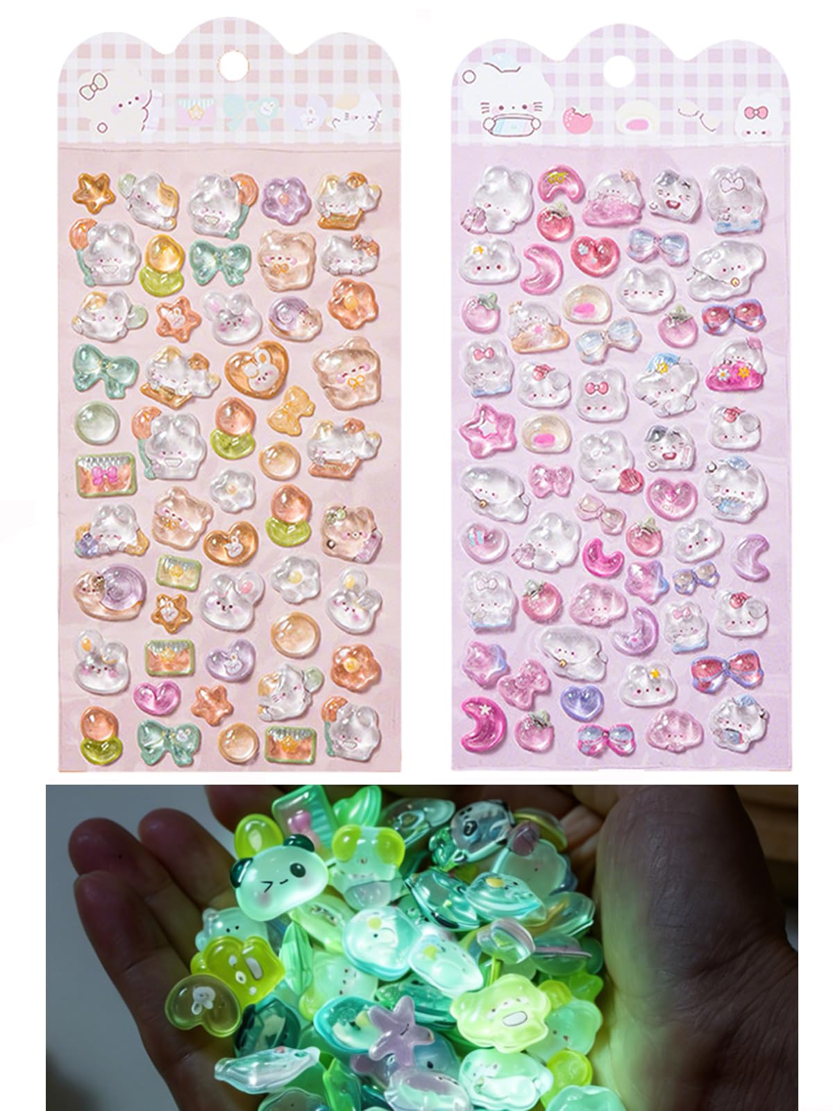

YSGenyou 2-Piece 3D Luminous Stickers Set Glow-in-the-Dark Decorative Educational Book Kids Light-Emitting DIY Notebook Night Glow Indoor Decor Phone