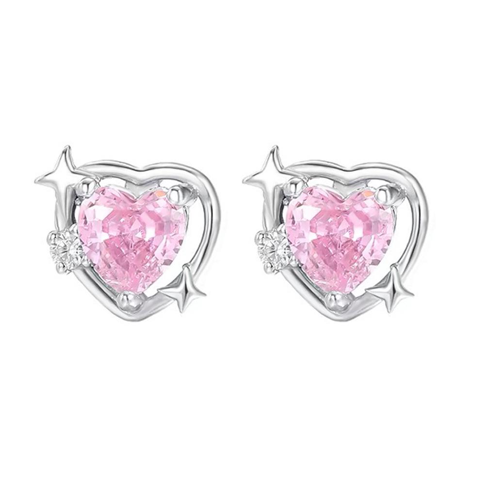 S999 Sterling Silver Zirconia Star & Heart Stud Earrings for Women and Girls - Elegant and Versatile
