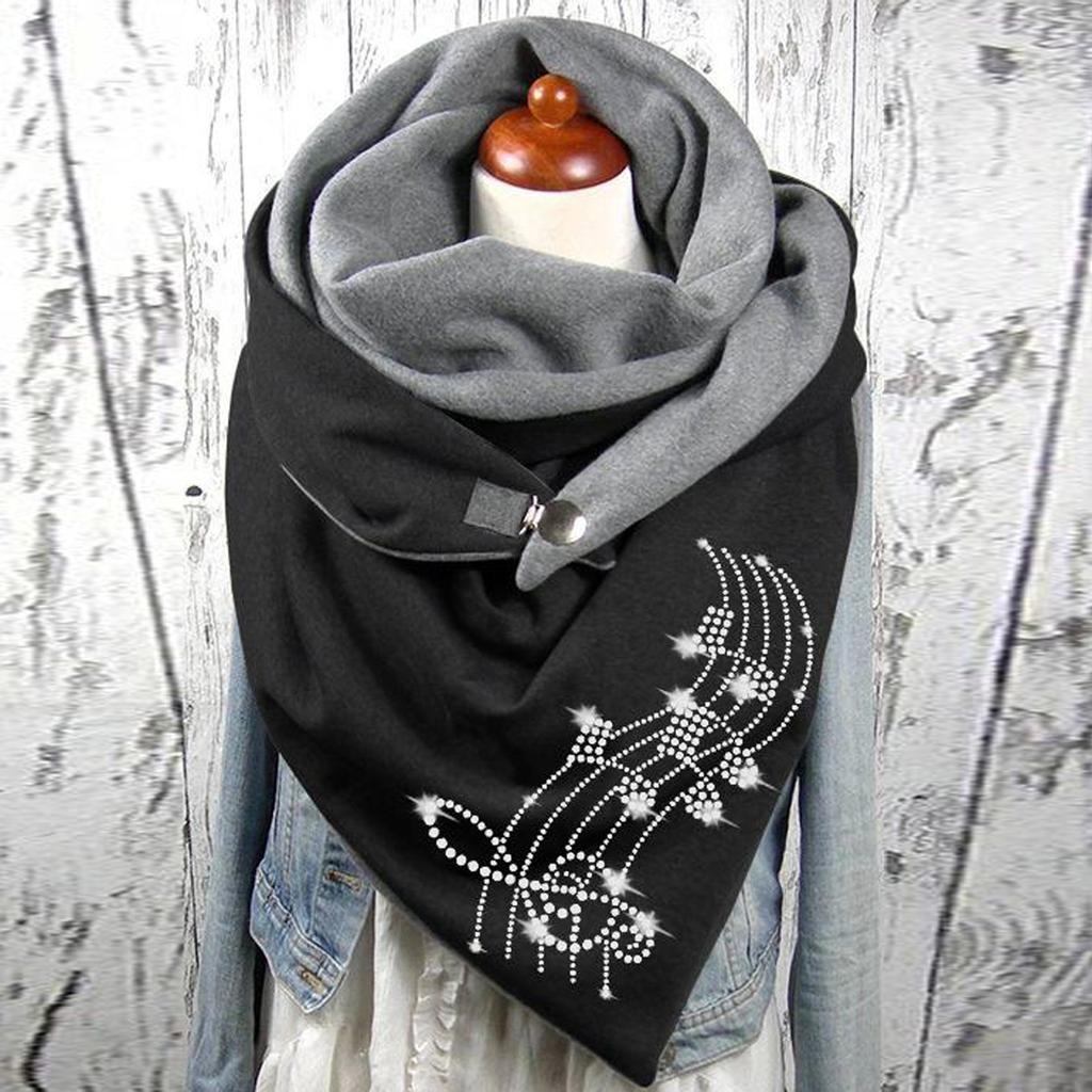 Women Cotton Print Horse Note Rose Star Warm Button Turban Scarf