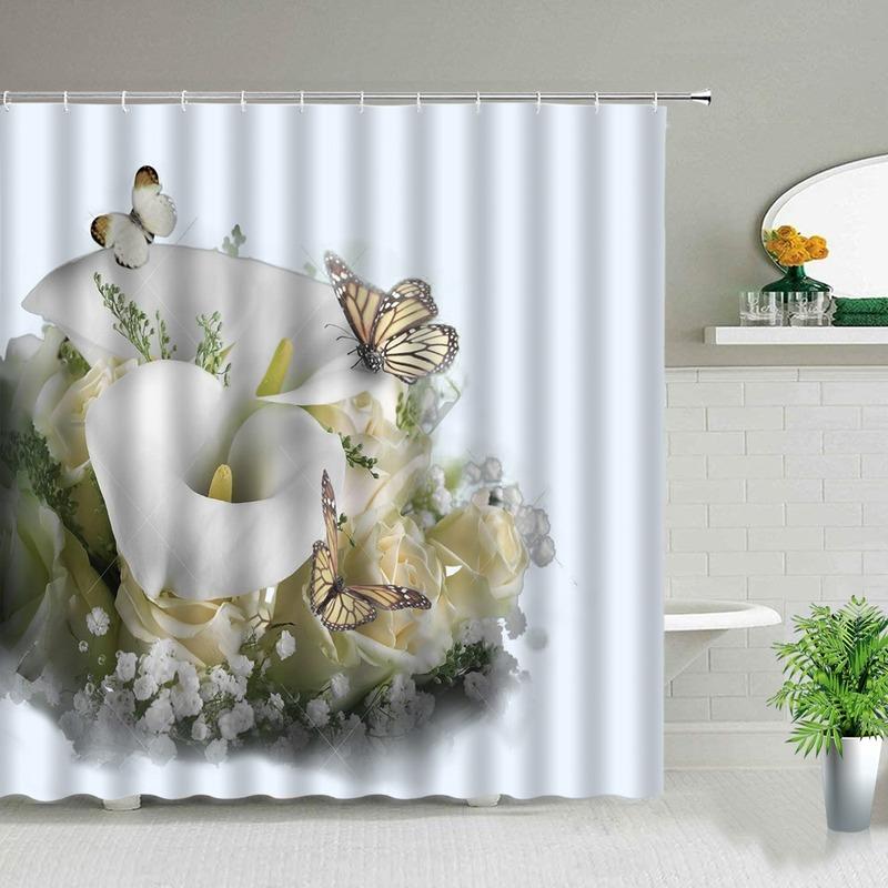 Flower Butterfly Pattern Shower Curtain Waterproof Bathroom Shower Curtains Elephant Bathroom Decor 3d Print Bath Curtain