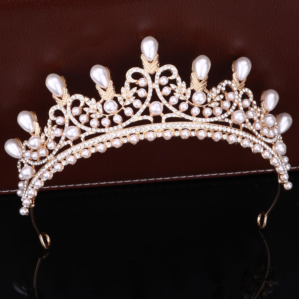 Brautkrone Tiara Perle Legierung Strass Haarband Barock Retro Prinzessin Geburtstag Haarschmuck für Frauen