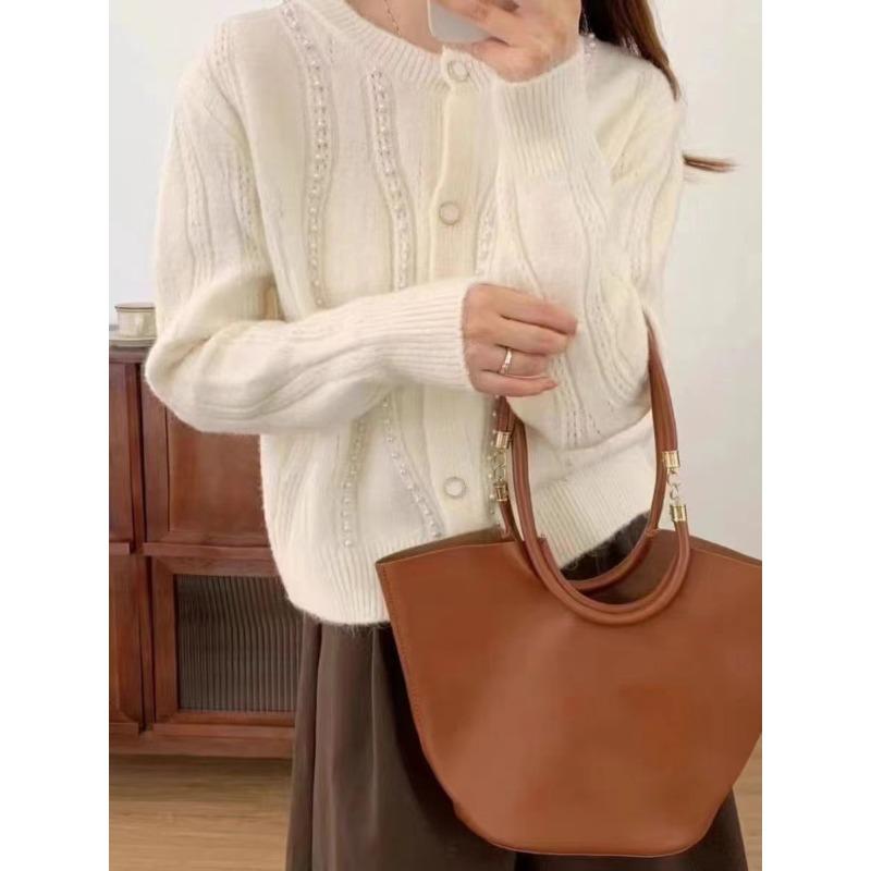 

New autumn and winter beaded jacket gentle soft waxy lazy wind winter knitted cardigan sweater women one size fits all