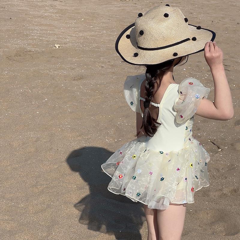 

Летний свежий купальник для девочек 2025 года с юбкой из марли - в стиле принцессы 110cm бежевый