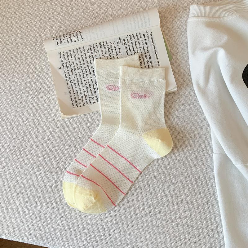 Yellow Socks Women'S Spring And Summer Thin Mesh Hollow Tube Socks Girls Socks Long Stacking Socks