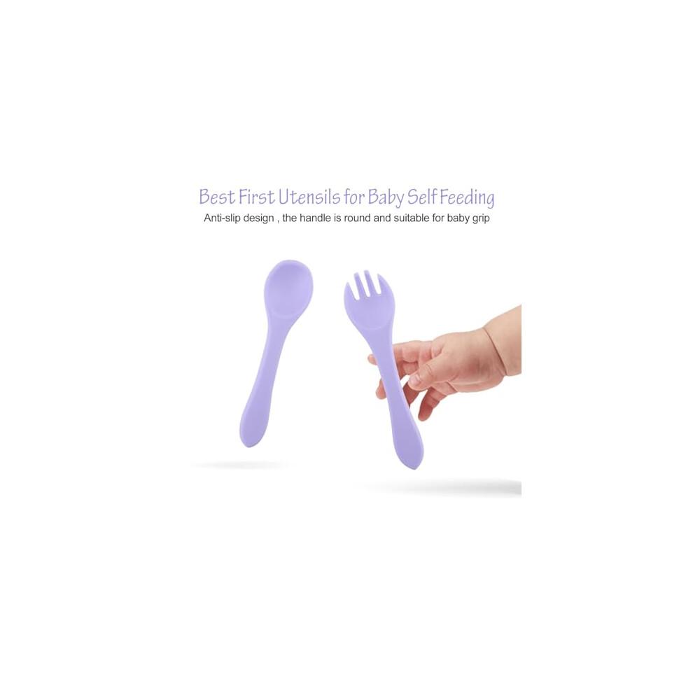 Qshare Suction Baby Plate and Bowl Set with Fork Spoon,Non Slip Toddler Divided Placemat,BPA Free Silicone Feeding Set for Babies Toddlers Kids