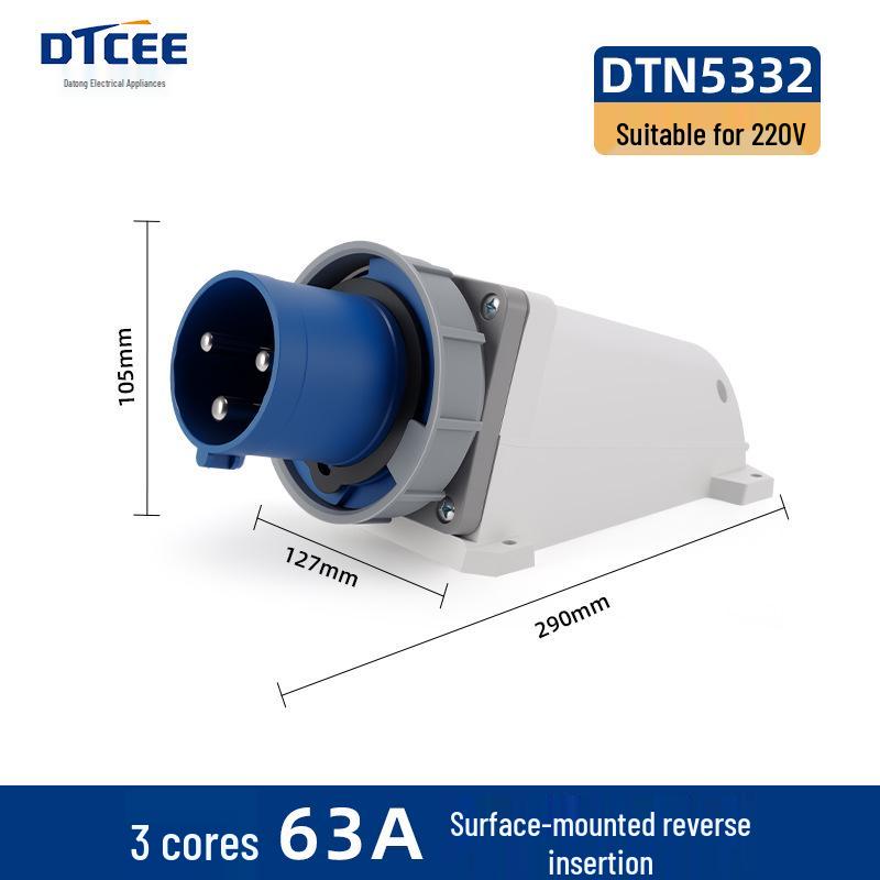 63A IP67 Reverse Insertion Plug Socket with 3-Core, 4-Hole, 5-Pin Connector