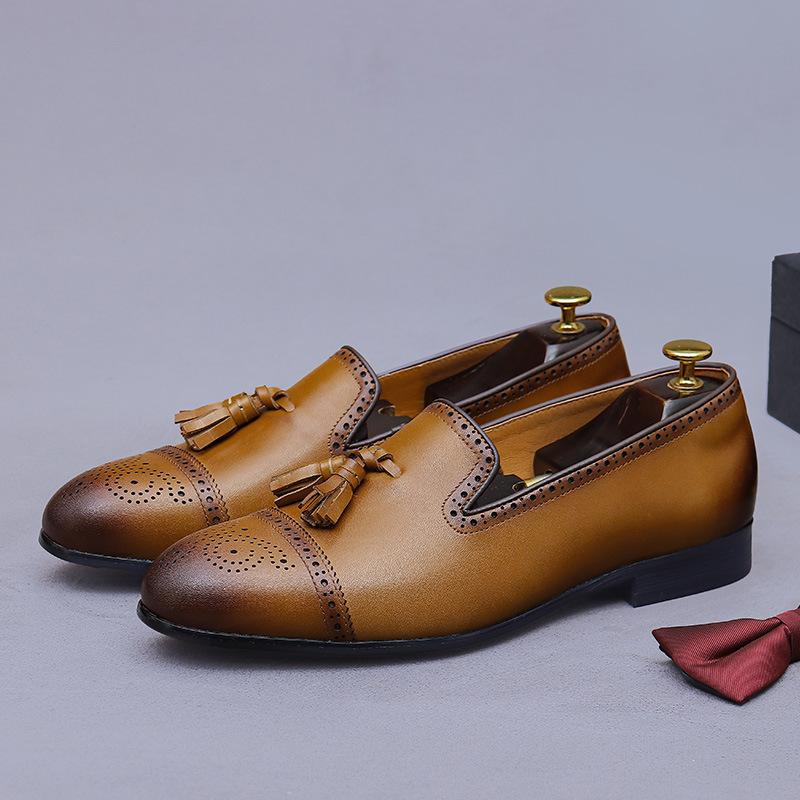 Fashion Luxury Gentleman Dress Shoe Men Business Office Handmade Tassel Braided Loafer Shoes Men Wedding Moccasins