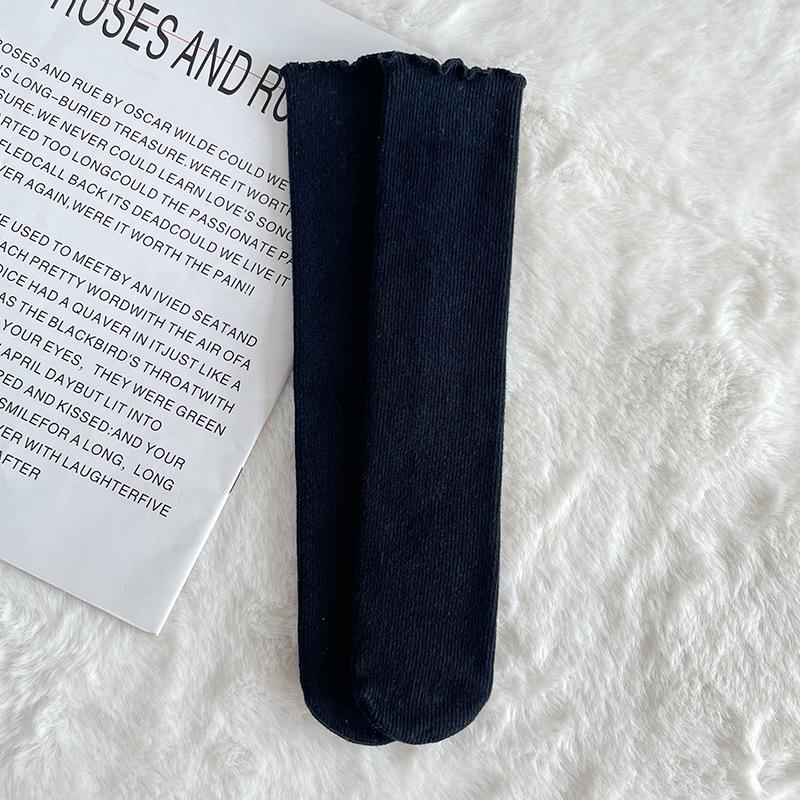 Chaussettes Mi-Mollet Couleur Unie pour Filles - Automne/Hiver Polaire, Brossées, Épaissies, Élastiques, Chaussettes Étudiant Colorées