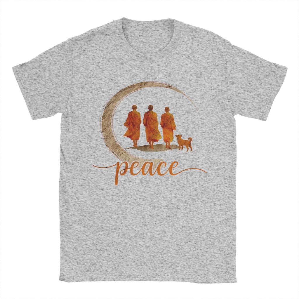 Mens TShirt Peace Walking Monks Minimalist Zen Vintage 100 Cotton Tees Short Sleeve T Shirt O Neck Clothes Graphic