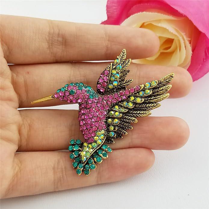 New Diamond Hummingbird Brooch - Stylish Animal Pin for Women's Fashion Clothing