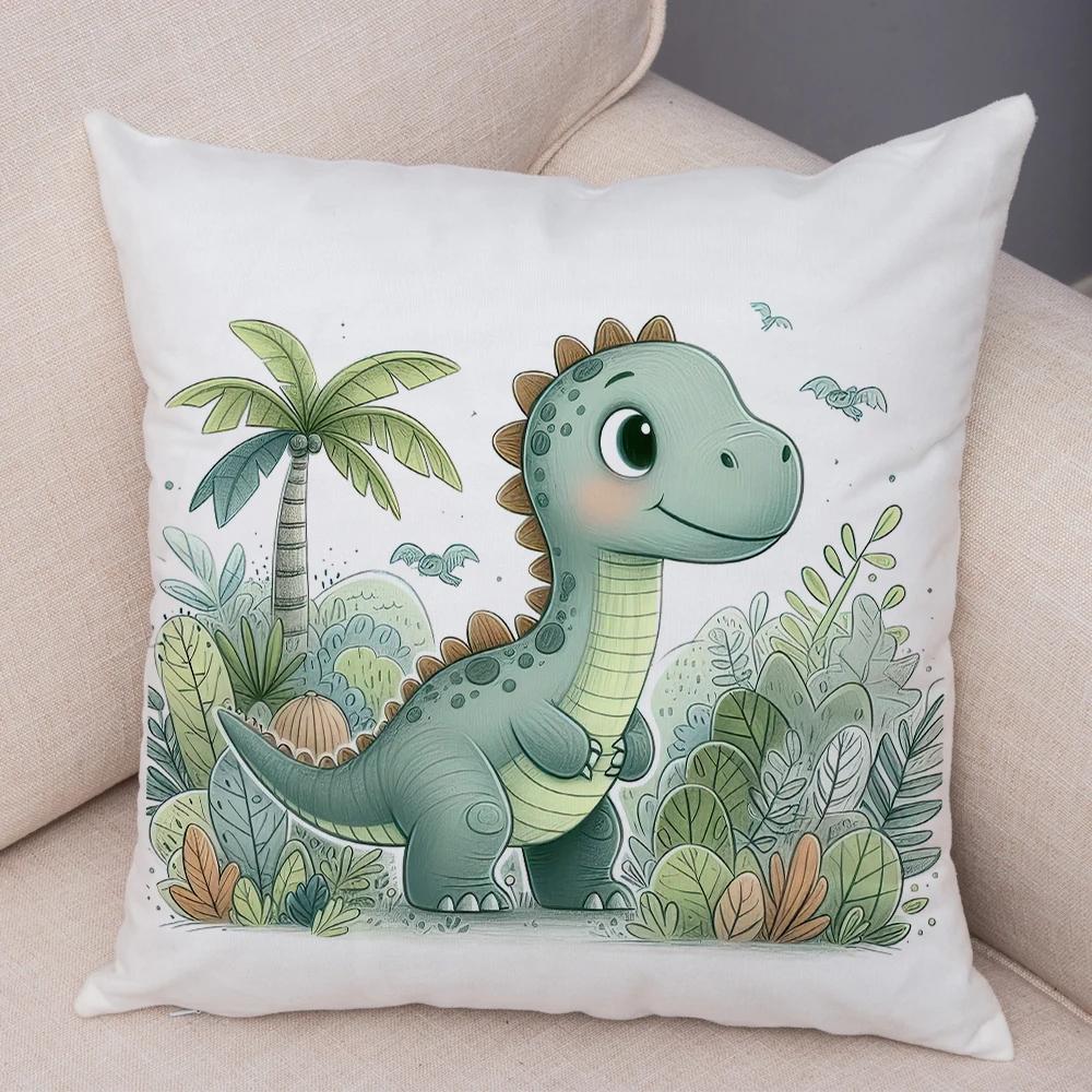 Cute Jurassic Dinosaur Child Cushion Cover Decor Cartoon Animal Print Pillow Case Soft Plush Throw Pillowcase for Sofa Home Car