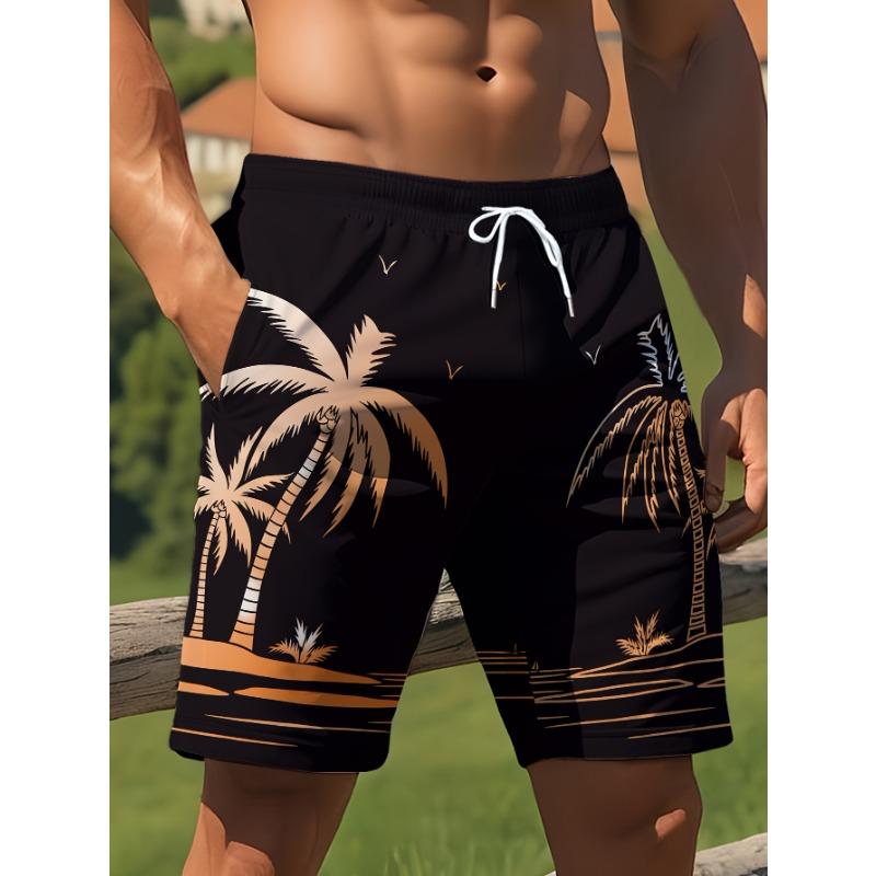

Harajuku-Style Coconut Tree Print Beach Shorts Summer Mens Palm Tree Gradient Surf Shorts Hawaiian-Inspired Cool Trunks L