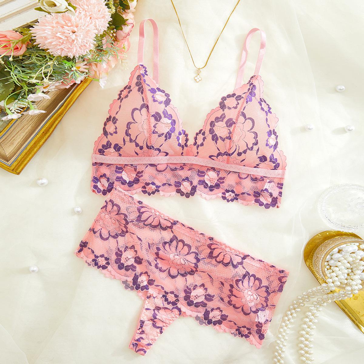 New European and American pajamas women s sexy printed suspender pajamas two-piece set, erotic underwear women S розовый