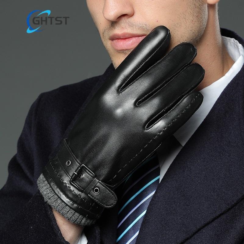 Business Leather Gloves for Men Winter Warm Plus Fleece Thickening  Driving and Riding Sheepskin Glove