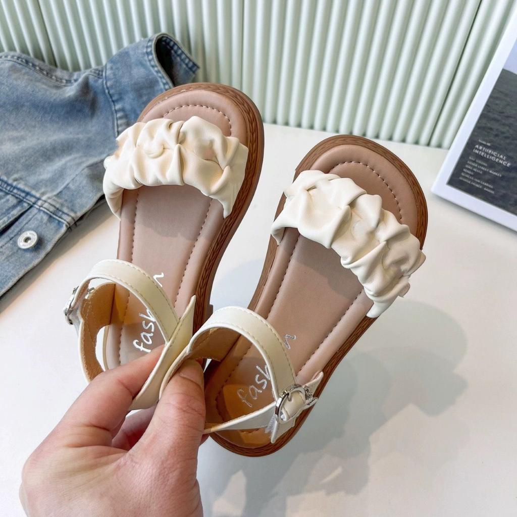 Dívčí plisované sandály s perlami otevřené špičky dětské princeznovské boty Mary Janes na párty svatbu dětské letní plážové boty jednoduché