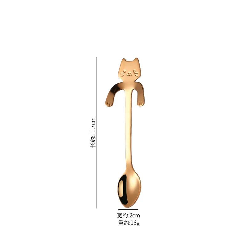 New Portable Cartoon Cat Handle Stainless Steel Coffee Tea Hanging Spoon Kitchen Supplies for Coffee Tea Ice Cream Sundae