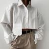 Autumn Fashion Chic White Women Blouse Sexy Lapel Long Sleeve Crop Shirts Lady Streettop Woman Blusas Clothing Pockets
