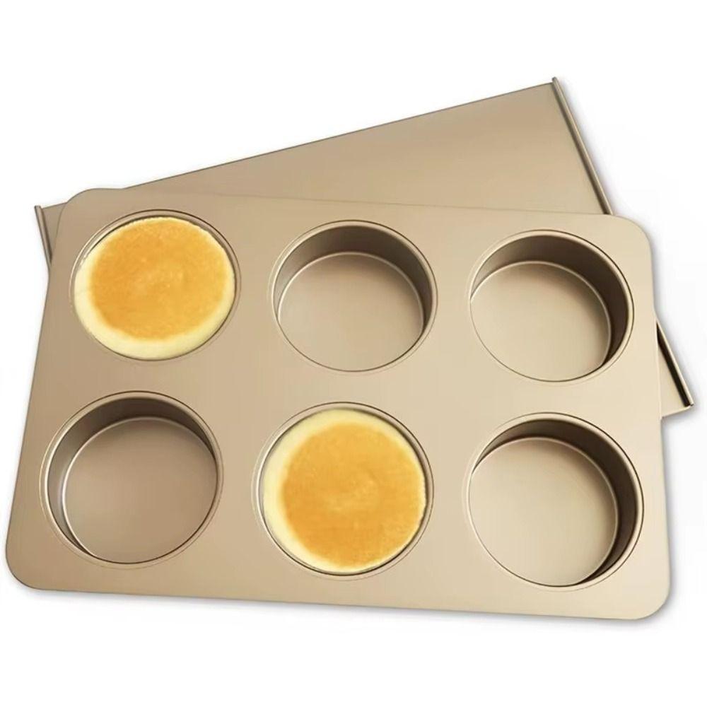 6-Cavity Carbon Steel Baking Tray Non-Stick Oven Baking Plate Hamburger Bun Mold  Kitchen Cooking